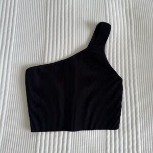 Babaton Black One-Shoulder Ribbed Top